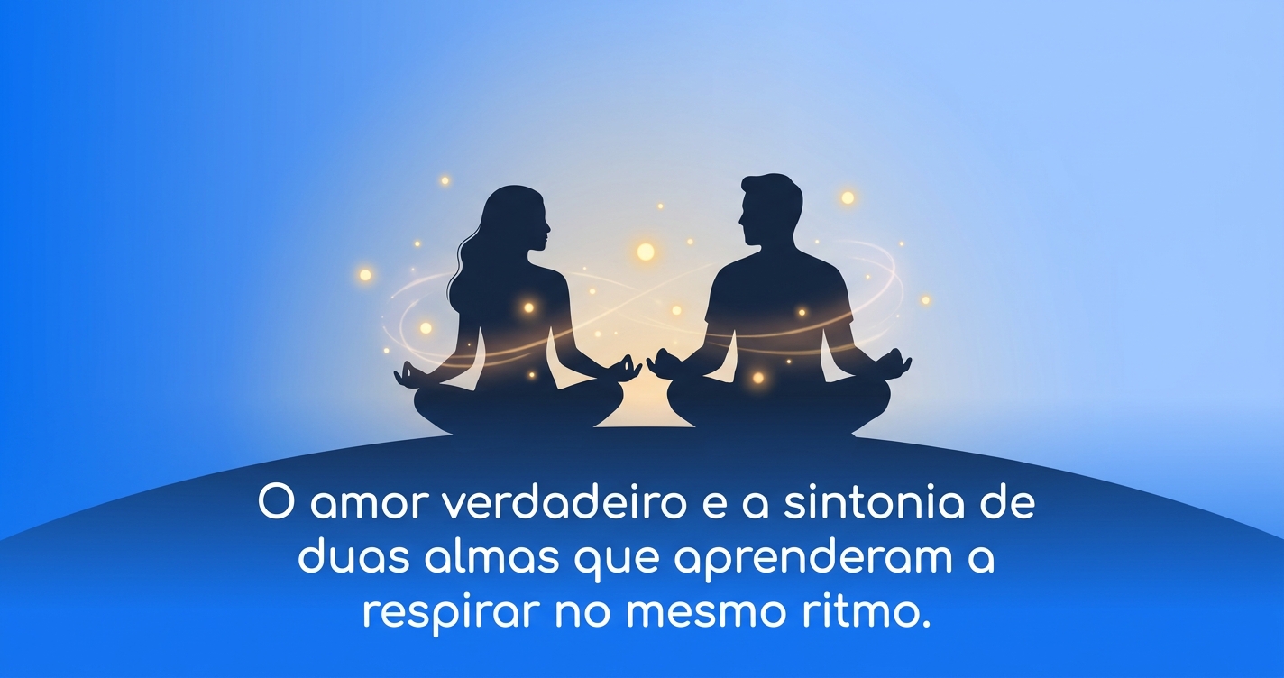 Casal meditando junto com frases de inspiração para conexão e sintonia no relacionamento