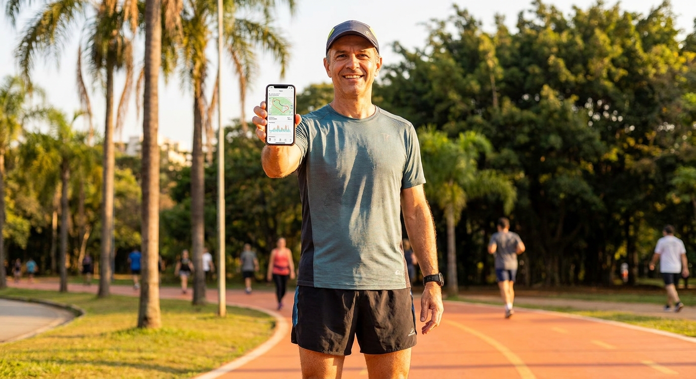 Coach de corrida orientando aluno com app Personal Millbody