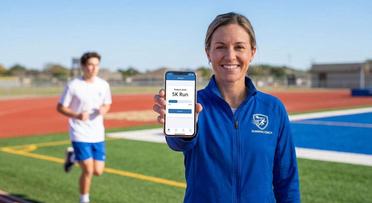 App personal trainer corrida - Personal Millbody Coach de corrida sorridente segurando smartphone com app personalizado ao ar livre