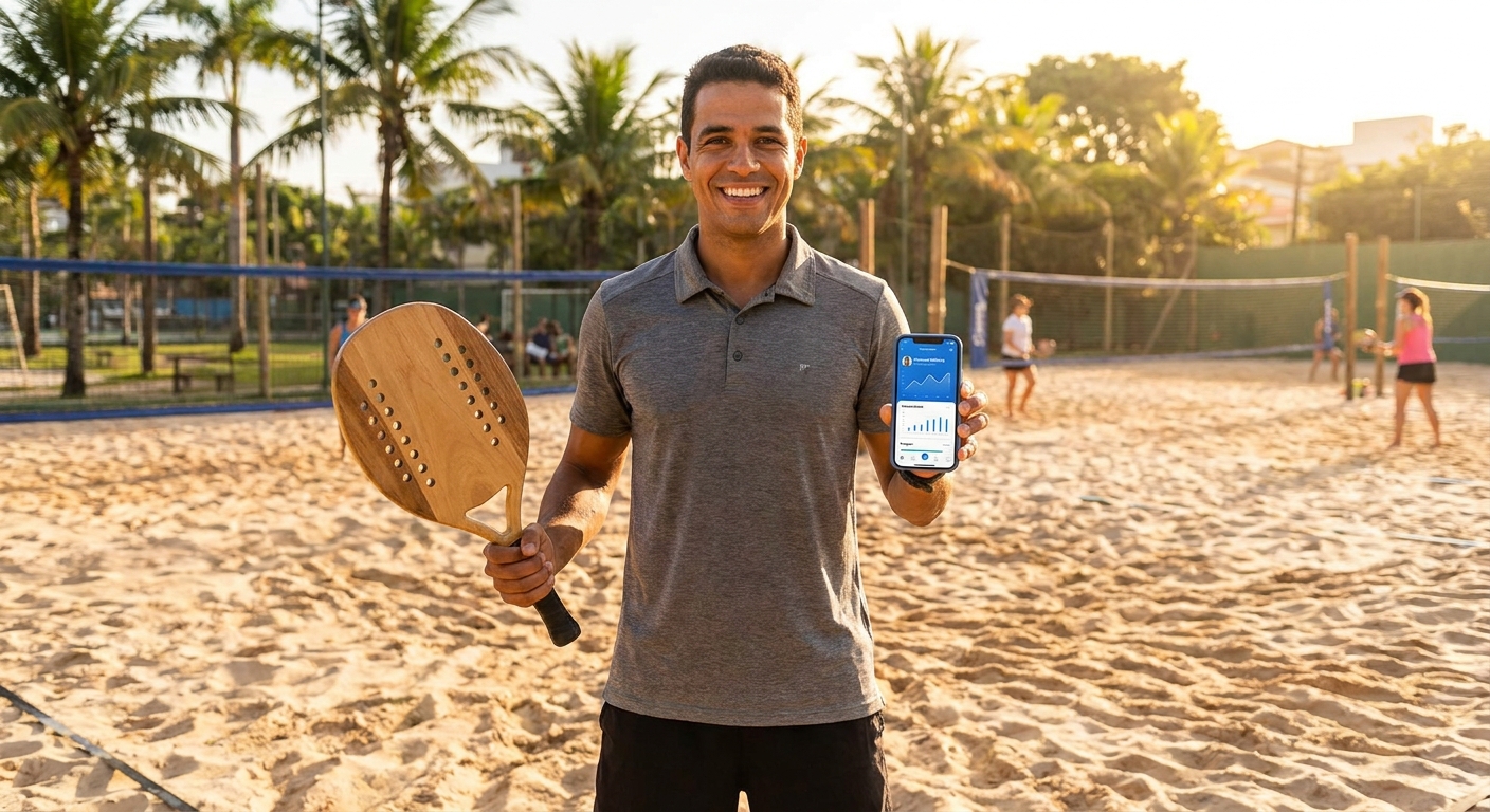 Coach de Emagrecimento especializado em Beach Tennis Coach de Emagrecimento ensinando Beach Tennis com apoio do app Personal Millbody