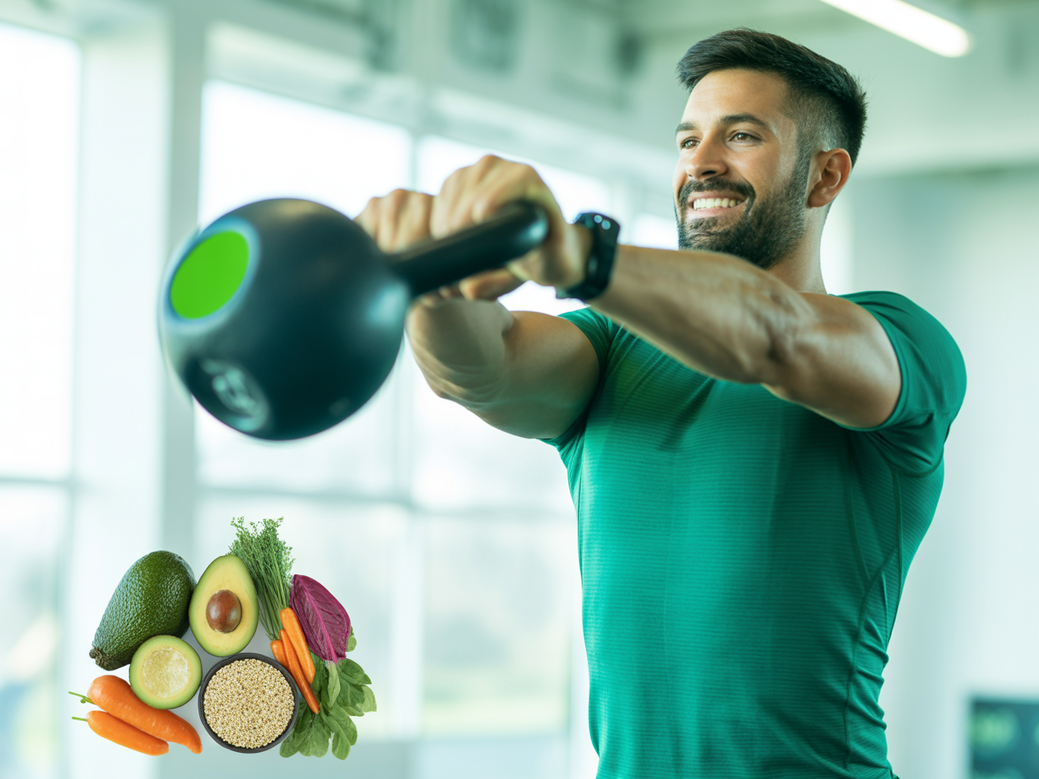 Personal trainer vegano orientando atleta em exercício de CrossFit, simbolizando o coaching de CrossFit vegano.