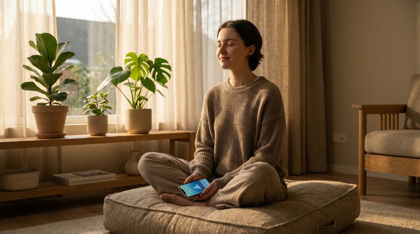 Passo a passo da postura de meditação para iniciantes: coluna ereta, ombros soltos, mãos apoiadas no colo