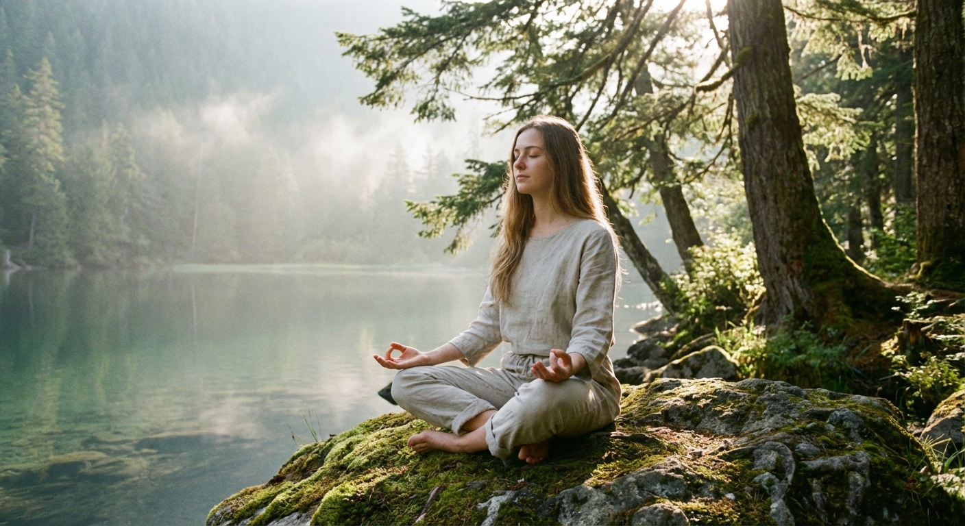 Jovem praticando meditação em ambiente tranquilo para reduzir estresse e ansiedade