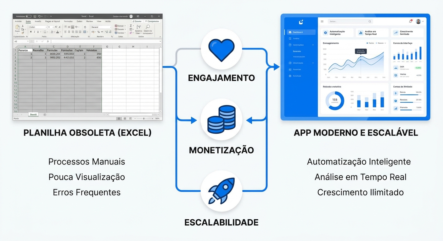 Infográfico comparativo entre planilha de treino e app personalizado para personal trainer