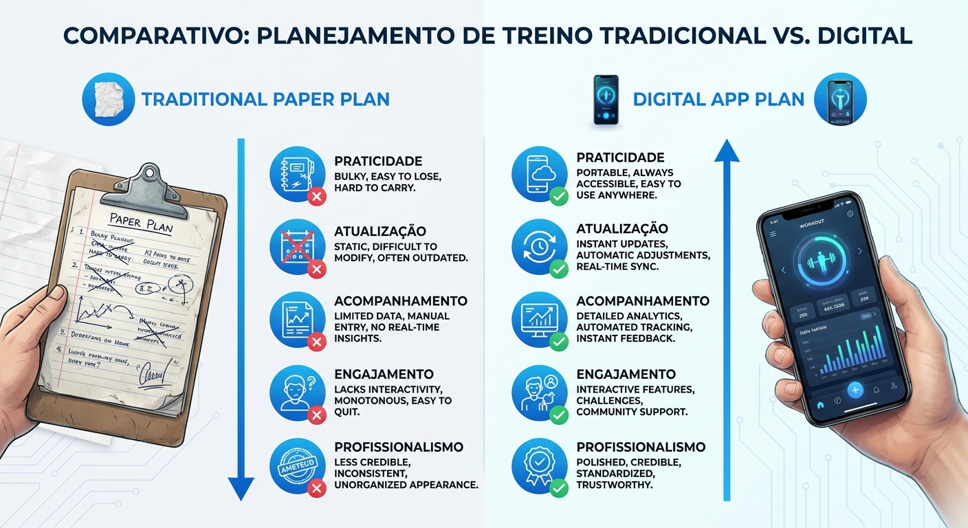 Comparativo entre app e planilha para personal trainer