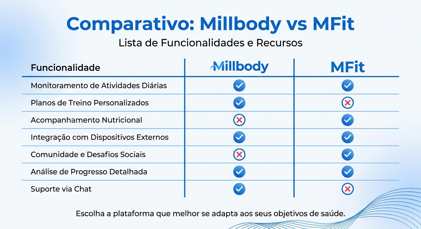 Millbody vs MFit - Comparativo completo de funcionalidades Comparativo entre Personal Millbody e MFit - funcionalidades