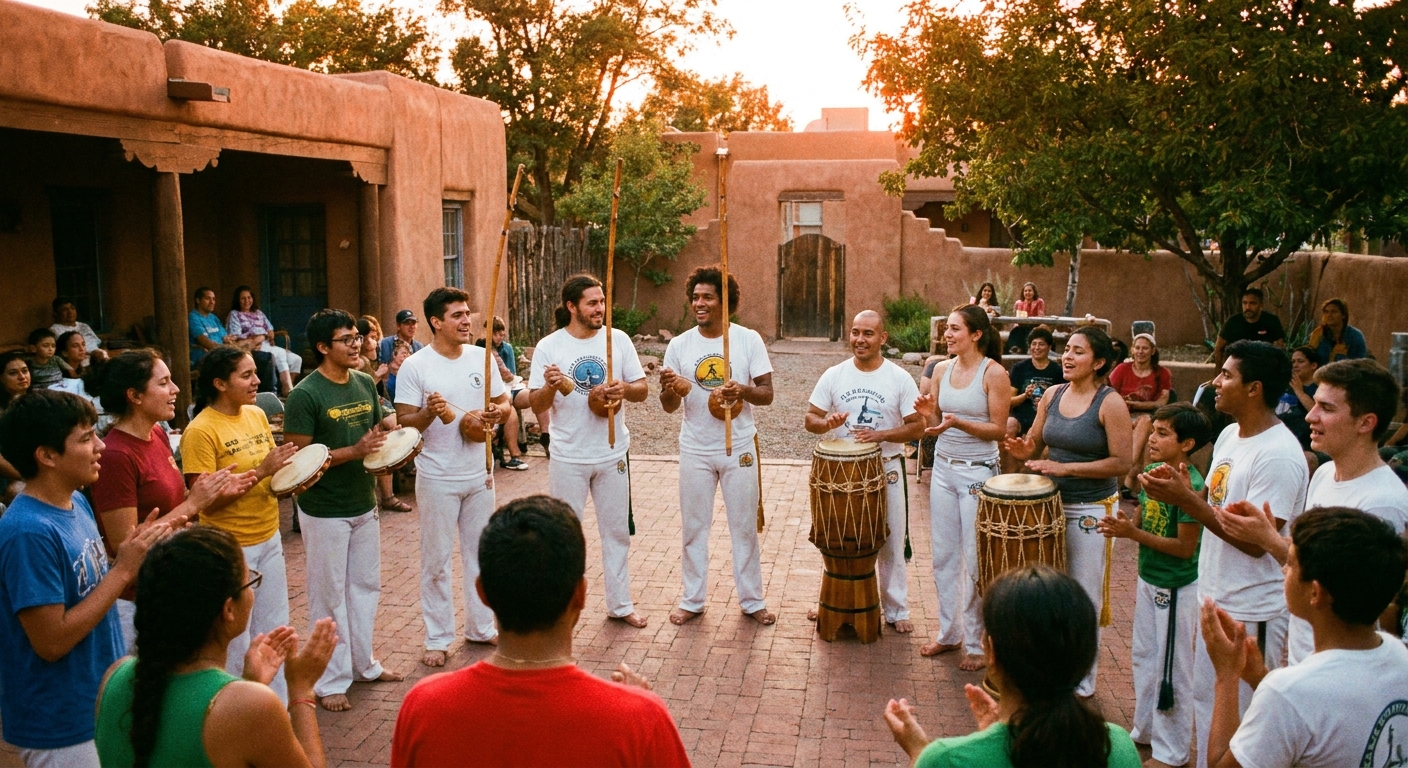 Comunidade de Capoeira em roda demonstrando engajamento entre alunos