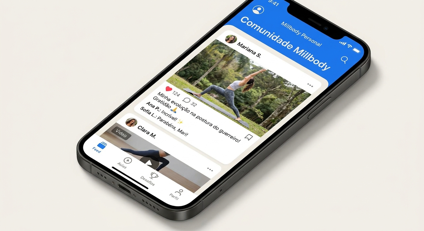 Comunidade de yoga online no aplicativo Millbody Personal - conceito da Wikipedia do Personal Trainer