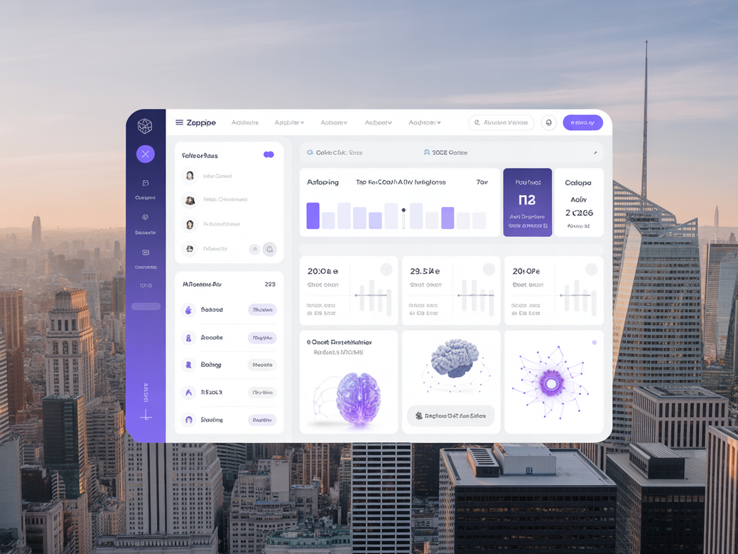 Dashboard de um CRM futurista com insights de vendas gerados por IA em 2026, com a marca Zappipe em destaque.