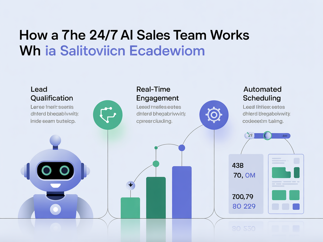 Infográfico do CRM automatizado com IA mostrando o funcionamento de um time de vendas 24 horas por dia.