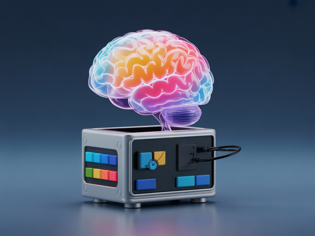 Ilustração de um cérebro de IA conectado a uma equipe de vendas global, simbolizando o CRM com IA.