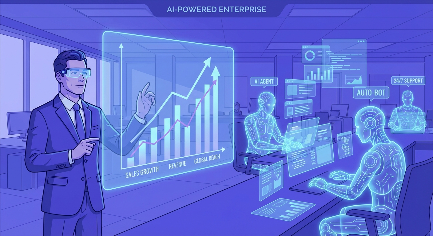 Dashboard de CRM com IA mostrando agentes virtuais trabalhando 24 horas por dia