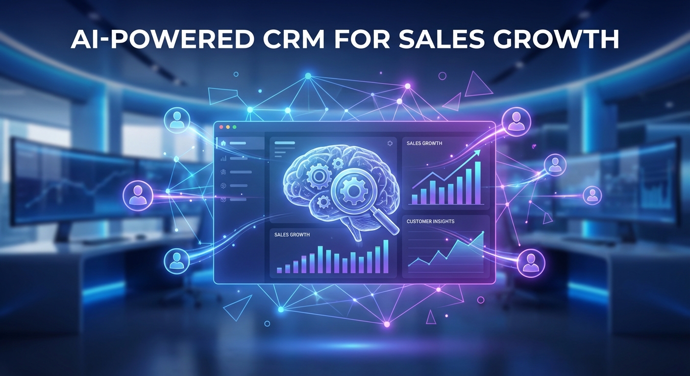 Dashboard de CRM com Inteligência Artificial exibindo gráficos de vendas e análise preditiva