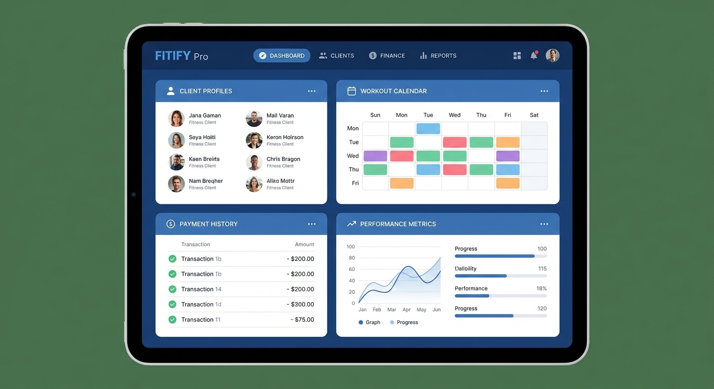 Dashboard da plataforma Personal Millbody mostrando gestão de alunos, agendamentos e métricas de performance para personal trainer