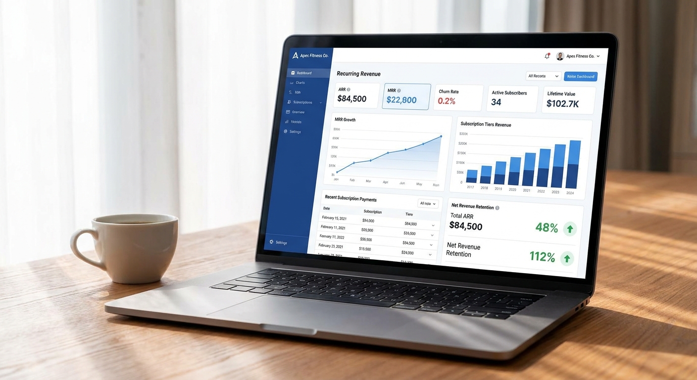 Dashboard de receita recorrente Personal Millbody Dashboard financeiro mostrando receita recorrente de personal trainer gerada pelo app Personal Millbody