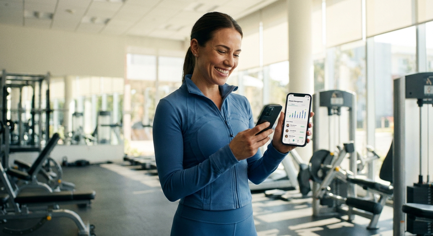 Personal trainer usando aplicativo Millbody para gestão de alunos, depoimento de sucesso com plataforma para personal trainer