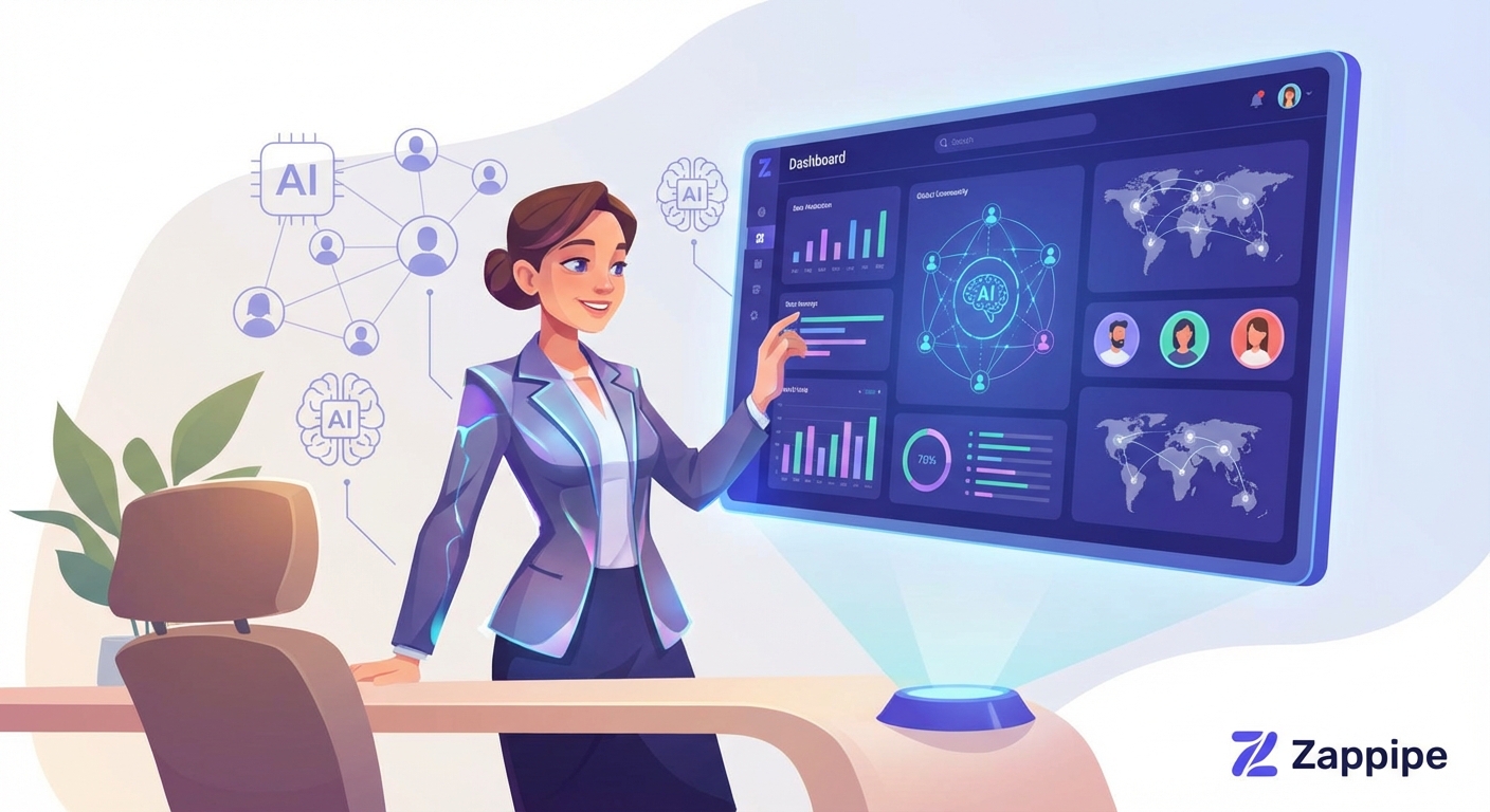 CEO gerenciando desafios para comunidade com dashboard de CRM com IA da Zappipe