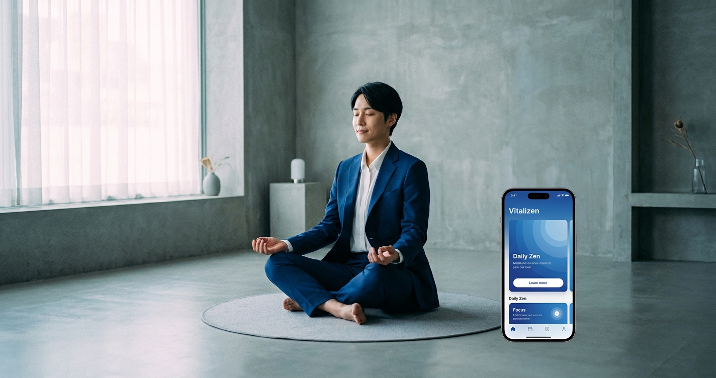 Pessoa meditando em ambiente calmo com tons azuis - transição de carreira yoga meditação clareza