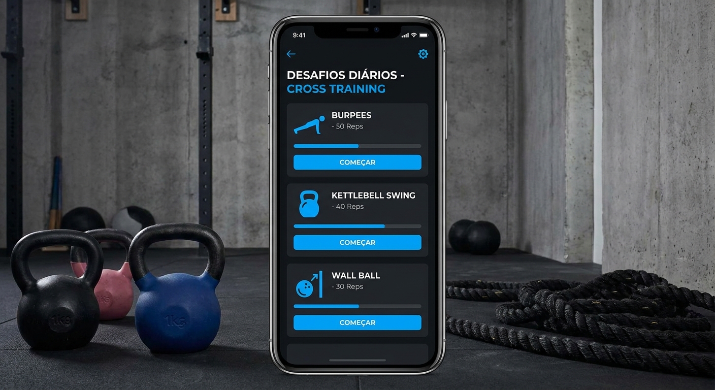 Tela de desafios diários do app para personal trainer Millbody para cross training