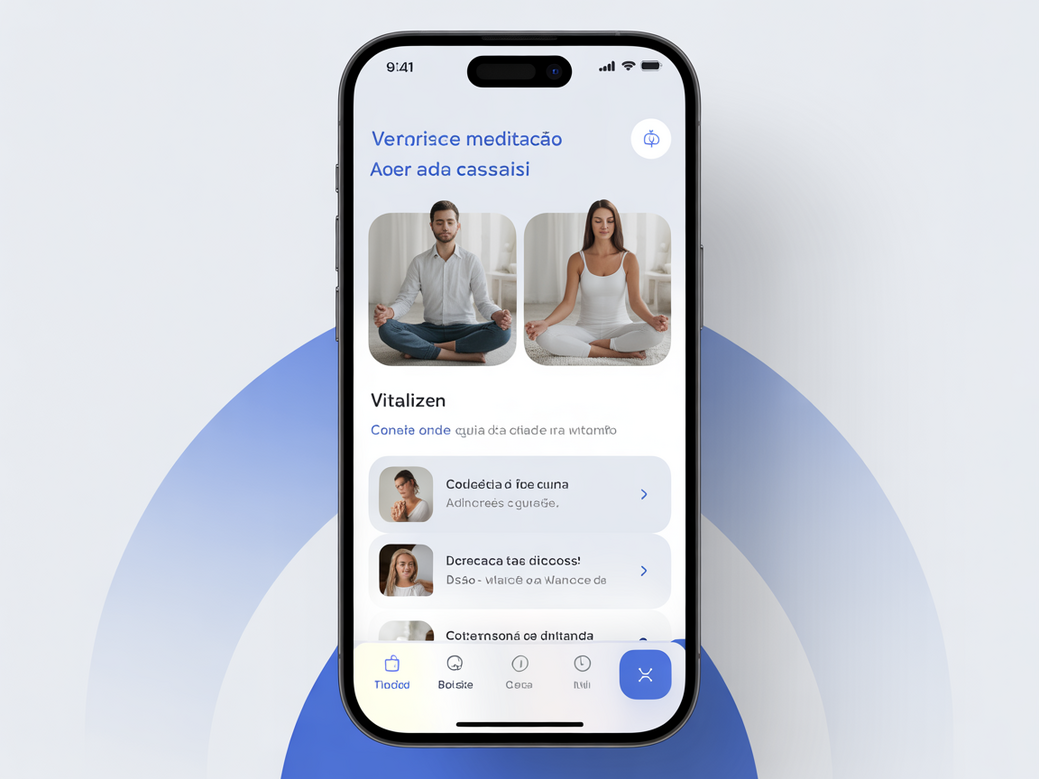 Interface do aplicativo Vitalizen mostrando uma sessão de meditação para casais.