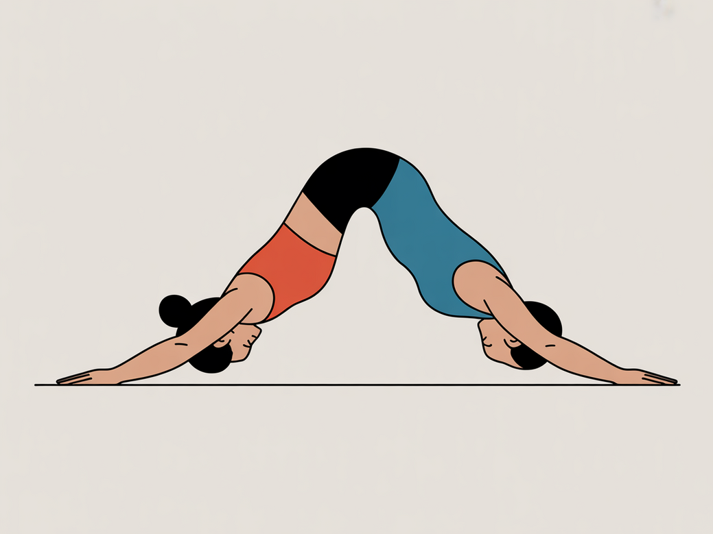 Ilustração de um casal praticando yoga para dois, demonstrando confiança e conexão.
