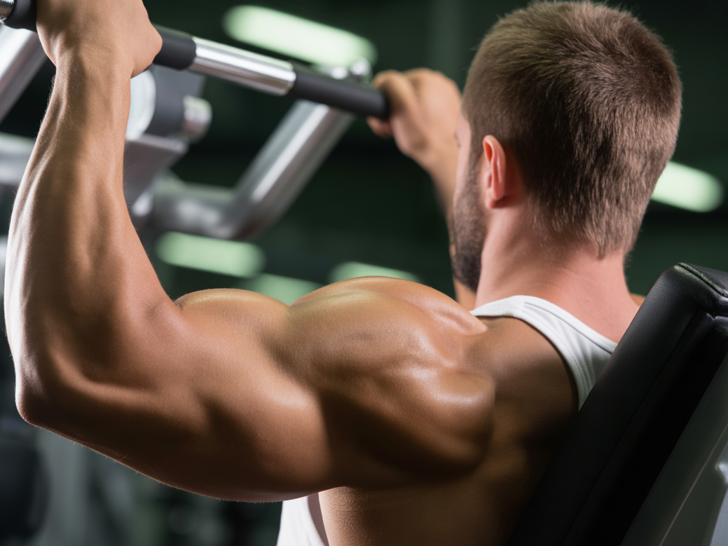 Homem treinando deltoide posterior na máquina reverse peck-deck