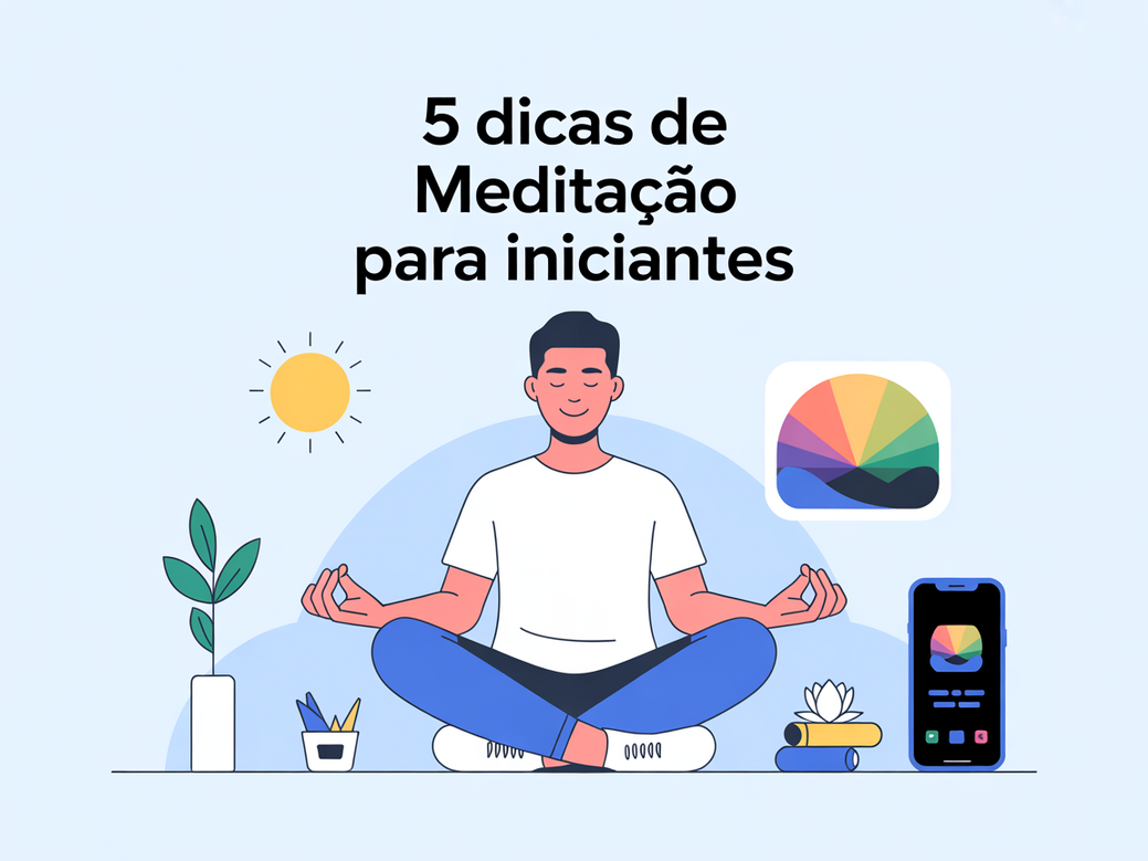 Jovem aplicando dicas de meditação para iniciantes em um ambiente tranquilo, usando o Vitalizen App em seu smartphone.