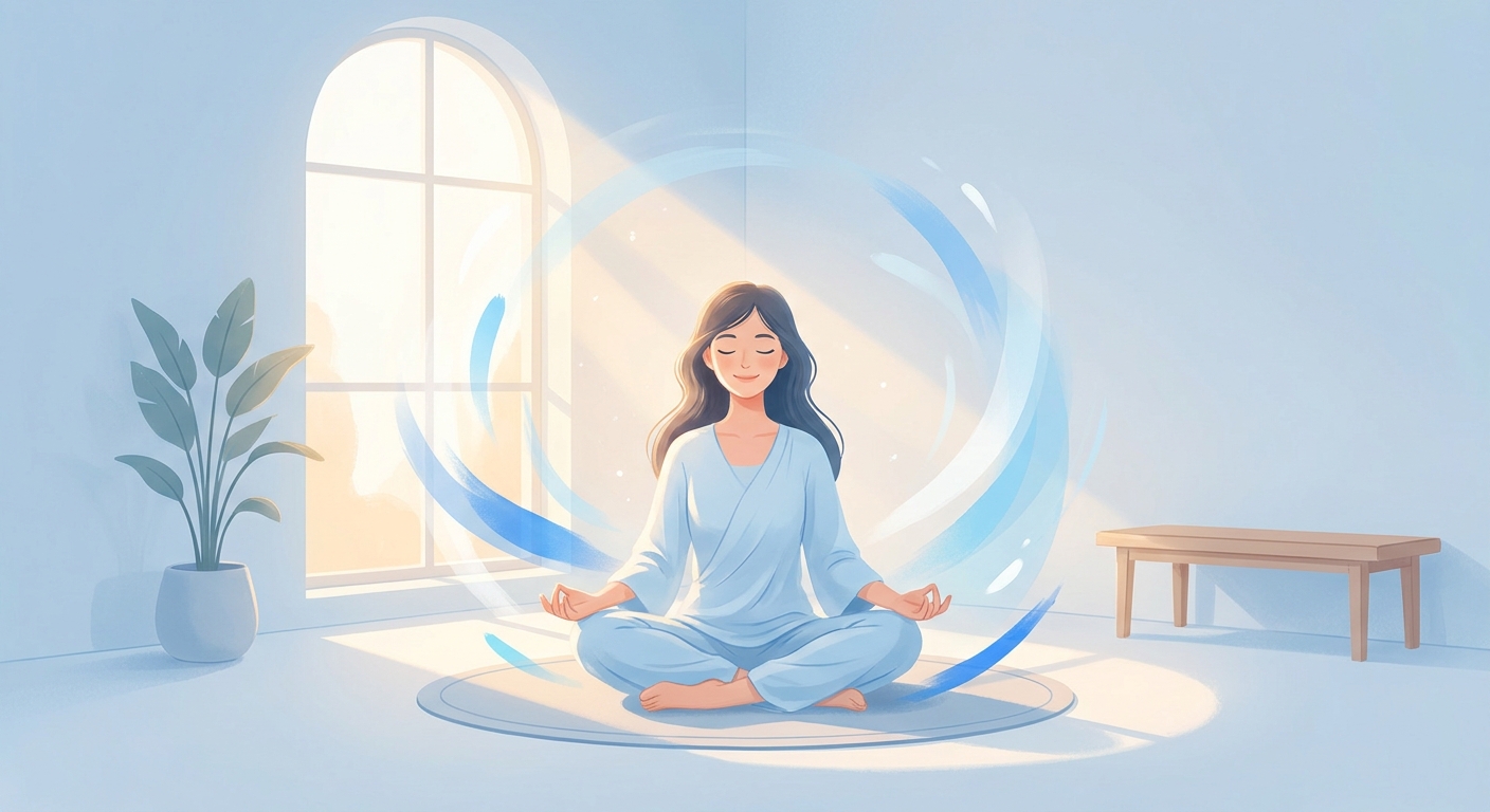 Jovem meditando com o Vitalizen App — dicas de meditação para iniciantes