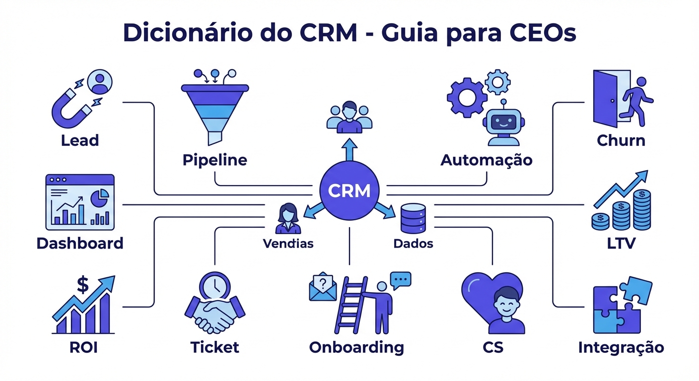 Dicionário CRM visual com principais termos e definições para gestores
