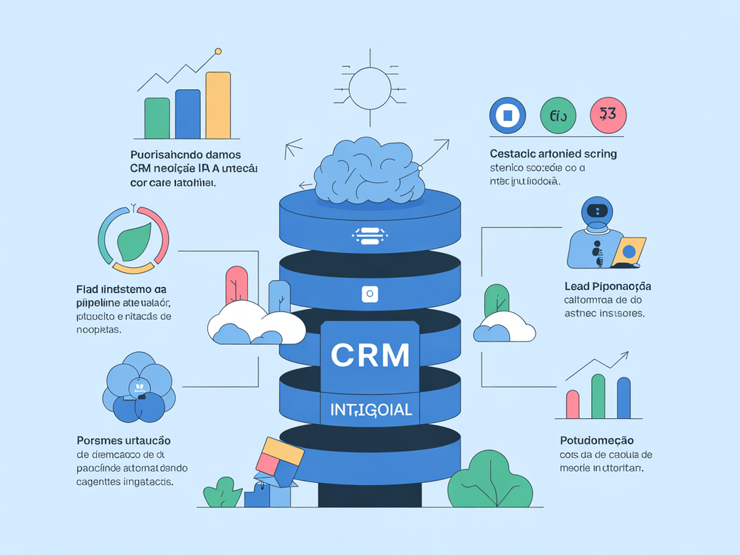 Infográfico mostrando o ecossistema de um CRM com Inteligência Artificial, o tema central do guia.