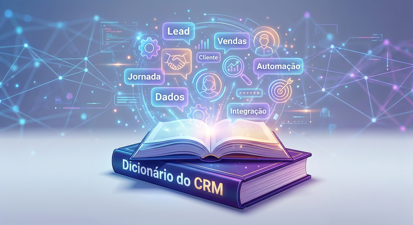 Dicionário CRM ilustrando termos técnicos de marketing e vendas