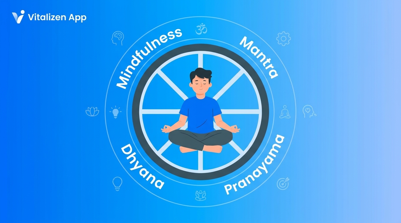 Dicionário da meditação para iniciantes com termos como mindfulness, mantra, Dhyana e pranayama