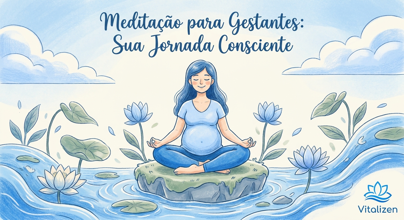 Gestante praticando meditação para gestantes em ambiente tranquilo com iluminação suave