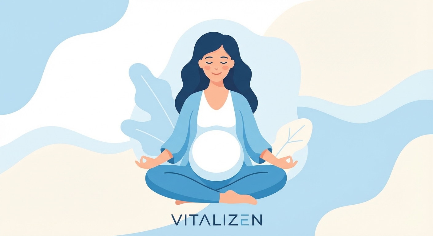 Gestante praticando meditação em ambiente tranquilo, representando bem-estar durante a gravidez