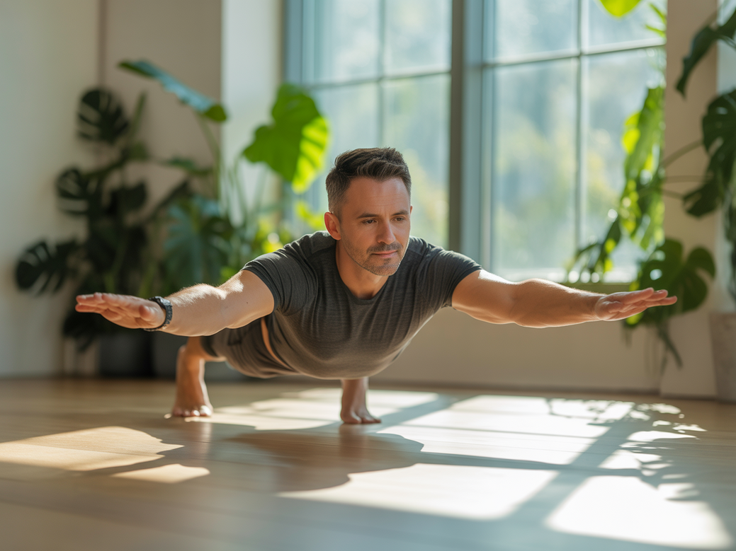 Executivo meditando em seu escritório, aplicando os termos de yoga para combater o burnout