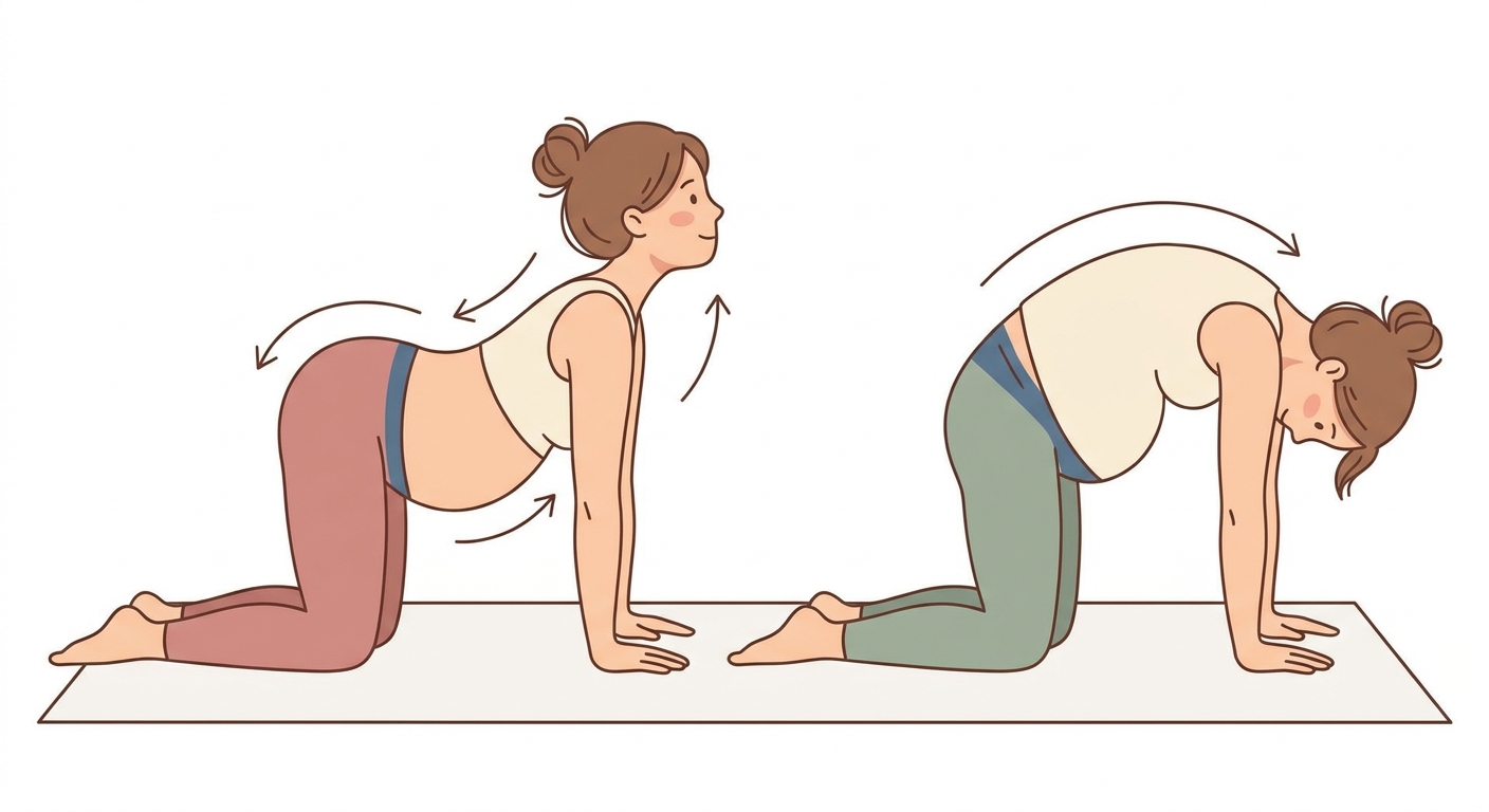 Ilustração da postura Gato-Vaca para gestantes