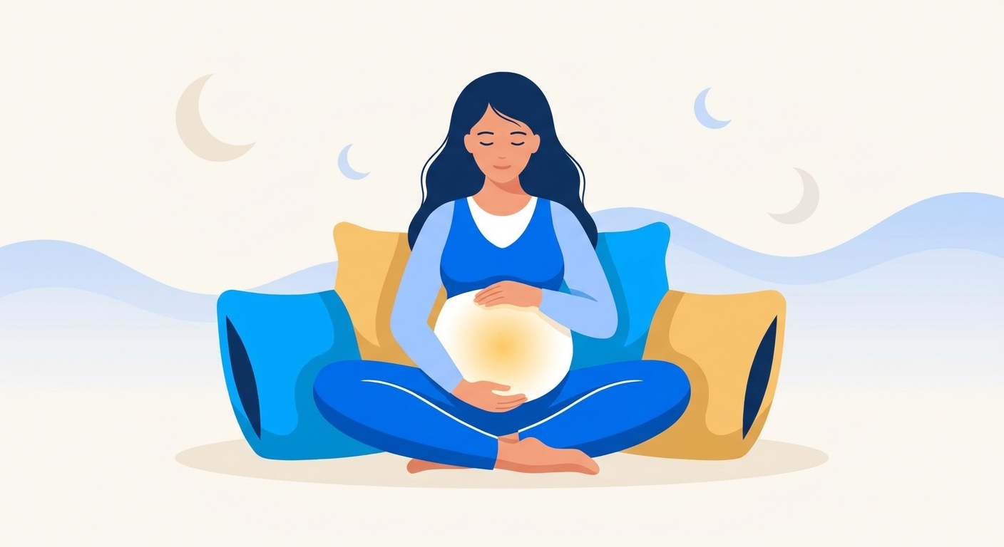 Dicionário do Yoga para Gestantes: posturas, meditação e preparação para o parto Gestante serena em posição de lótus adaptada com almofadas de apoio – dicionário yoga para gestantes Vitalizen App