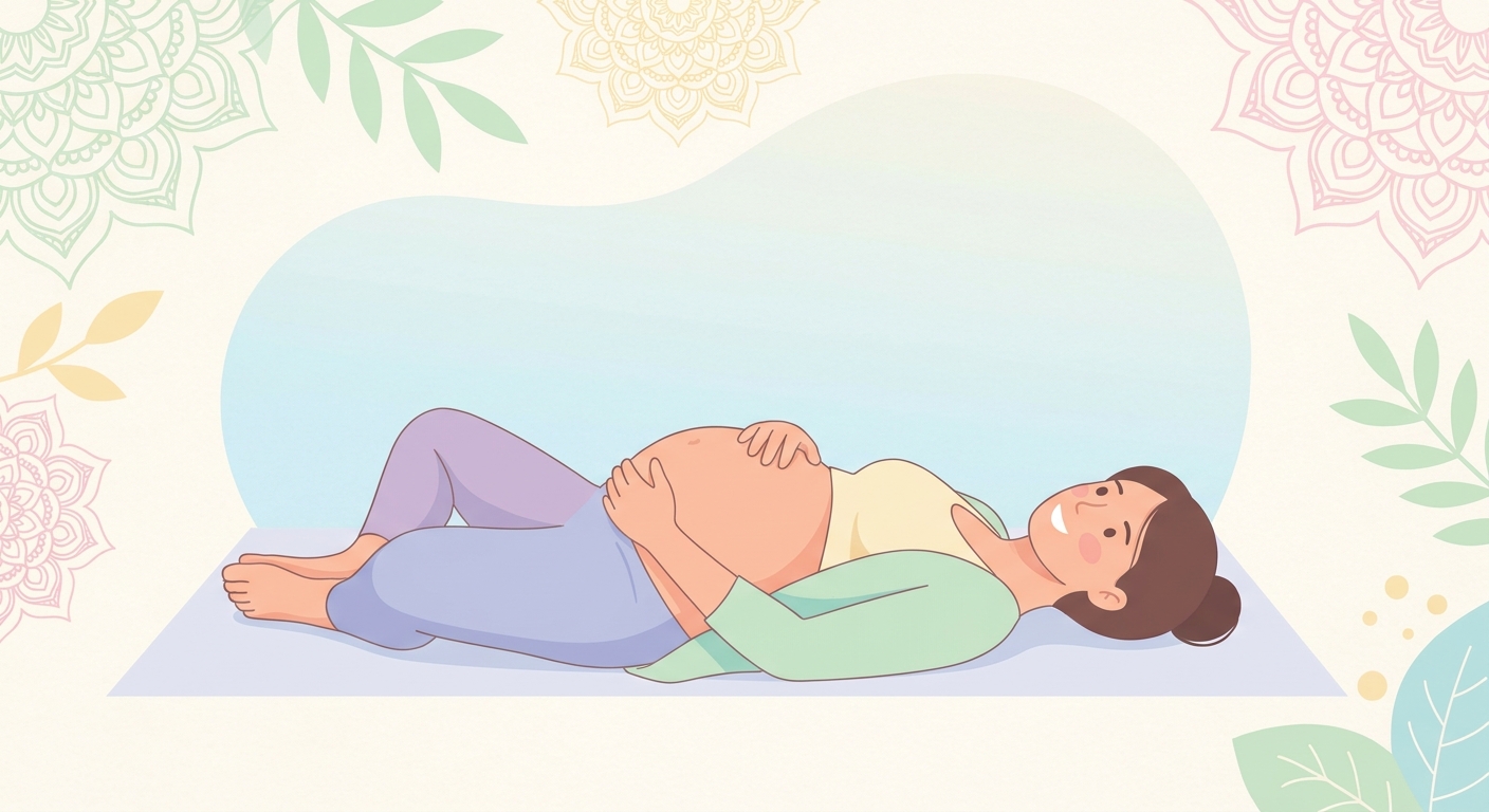 Gestante praticando yoga na posição borboleta reclinada - yoga para gestantes