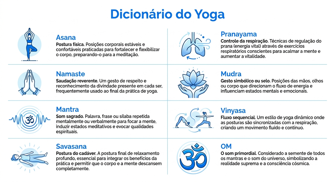Dicionário de Yoga: glossário ilustrado com termos e significados para iniciantes