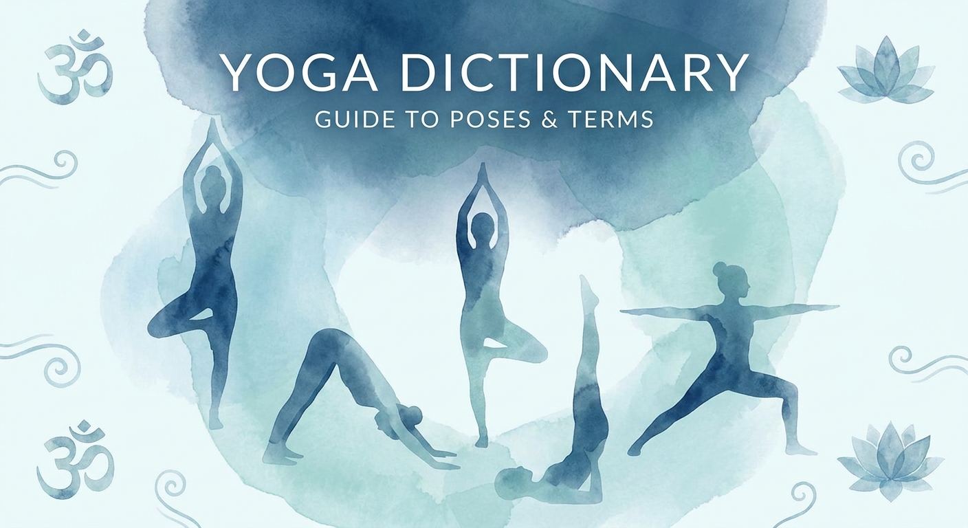 Guia de yoga para iniciantes com ilustrações de posturas e fundo azul