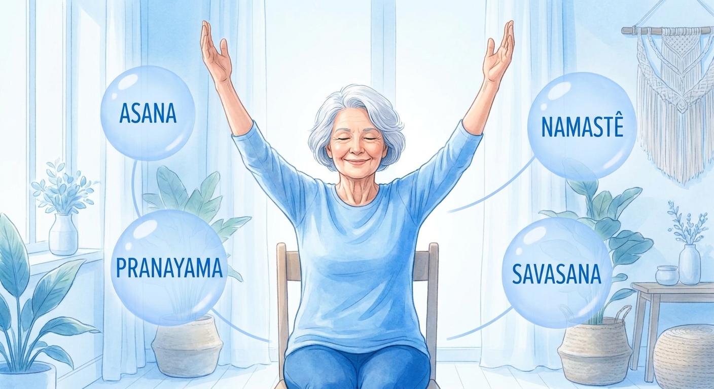 Dicionário do yoga para idosos: guia ilustrado com posturas na cadeira para mobilidade e bem-estar