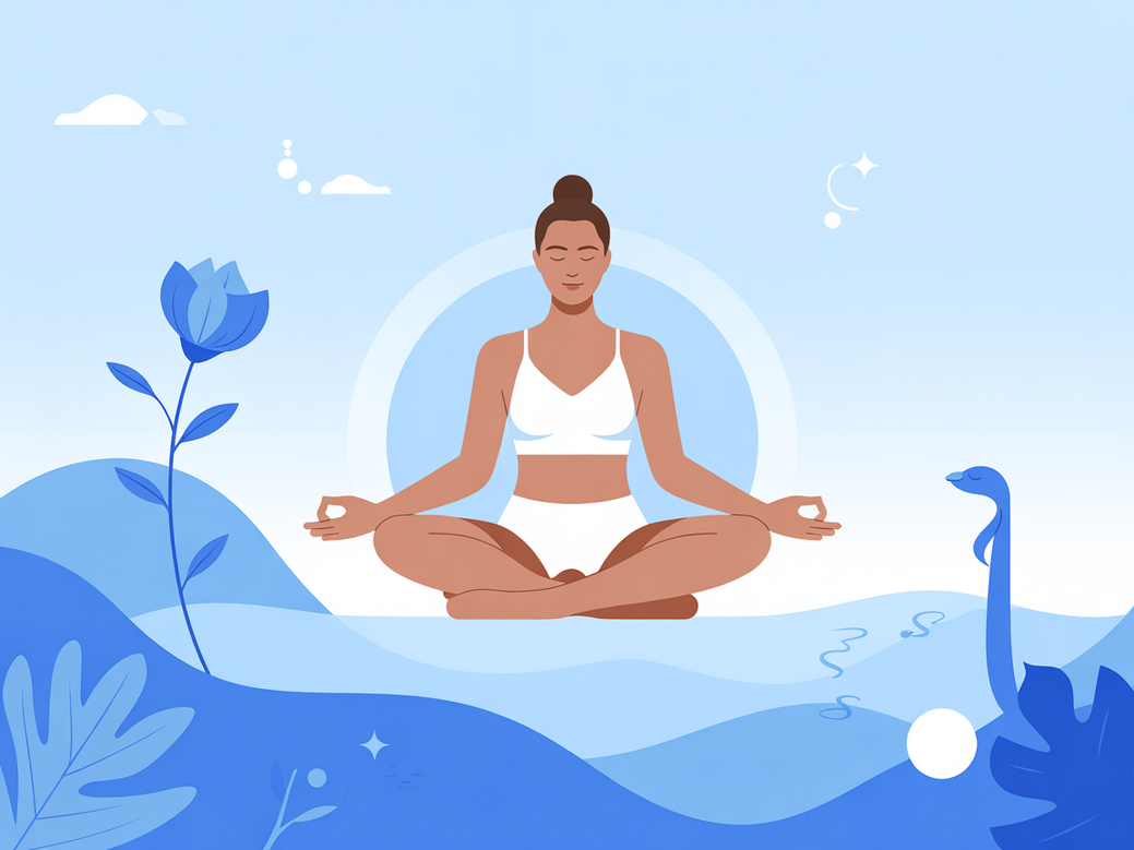 Mulher meditando em ambiente sereno, aplicando o dicionário do yoga para o luto.