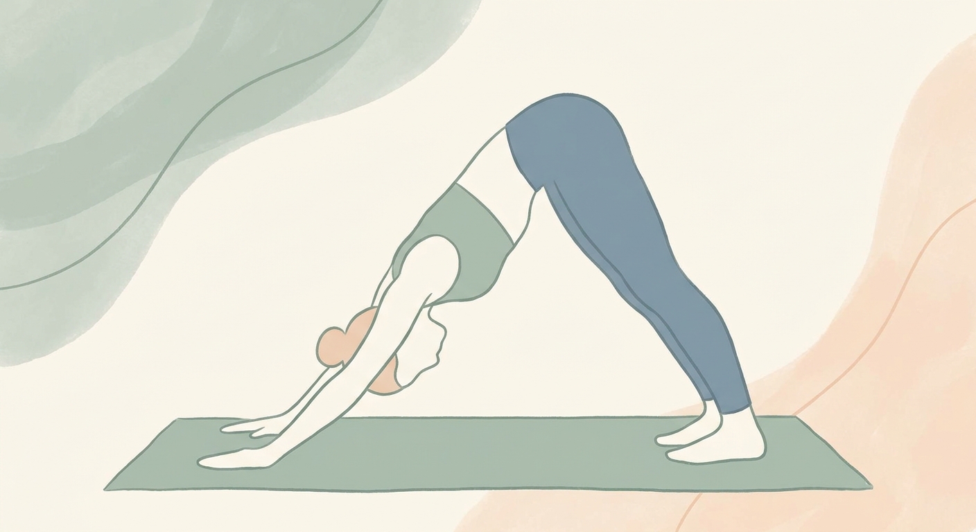 Woman practicing Downward-Facing Dog pose in beginner yoga session