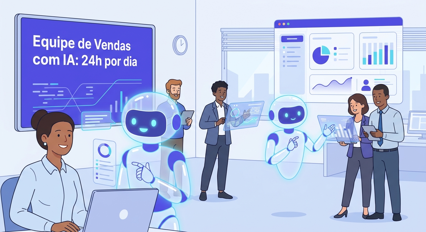 Equipe de vendas com IA trabalhando 24 horas por dia