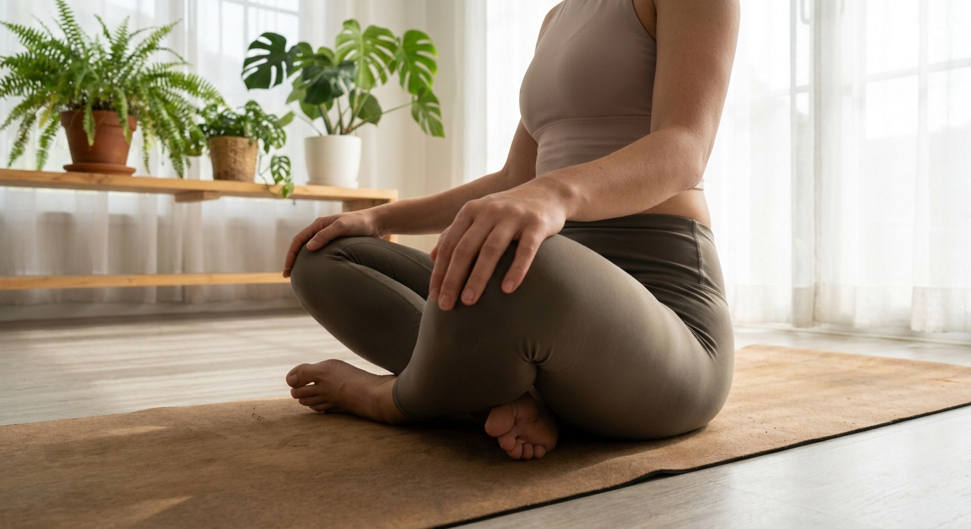 exercício de mobilidade articular do quadril em ambiente natural com plantas