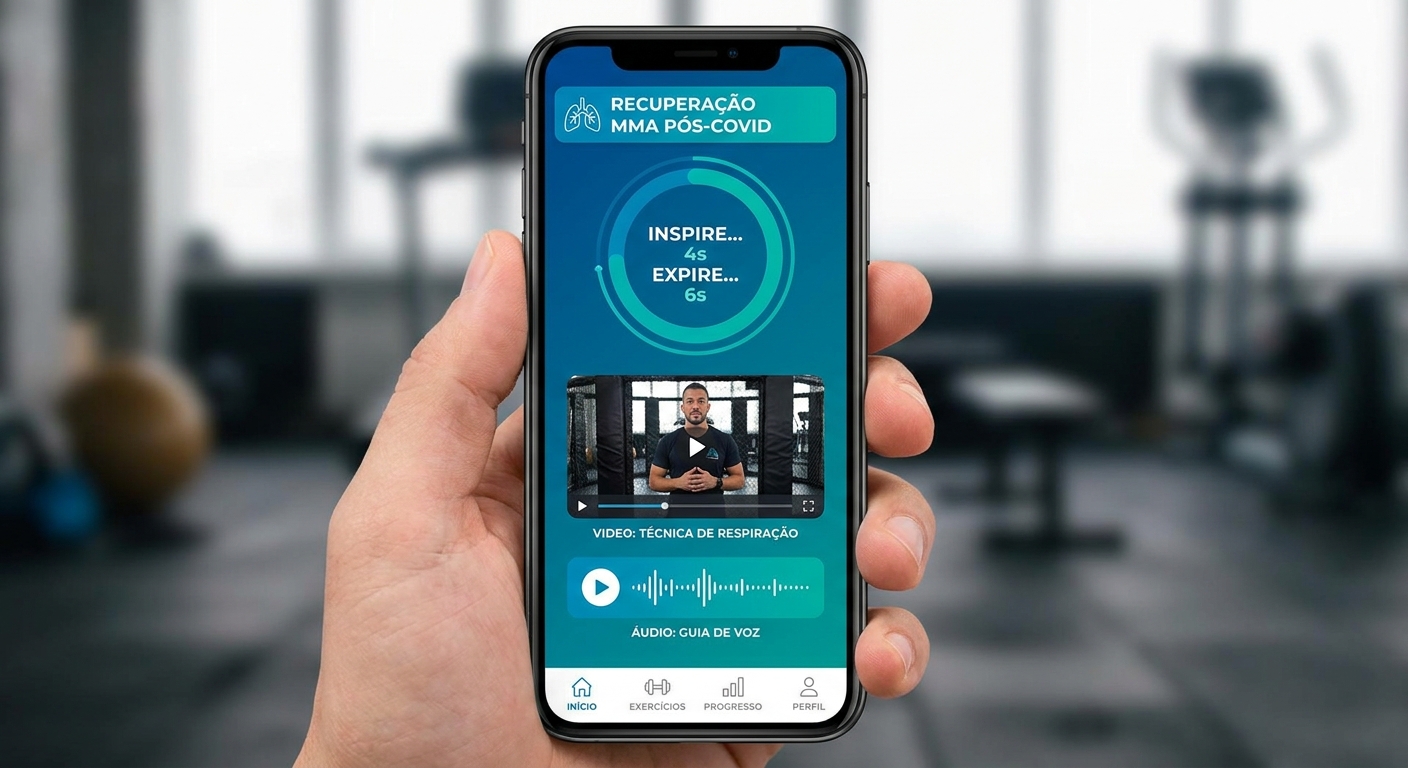 Demonstração de exercício de respiração guiado no app Personal Millbody para aluno de MMA Pós-Covid recuperação