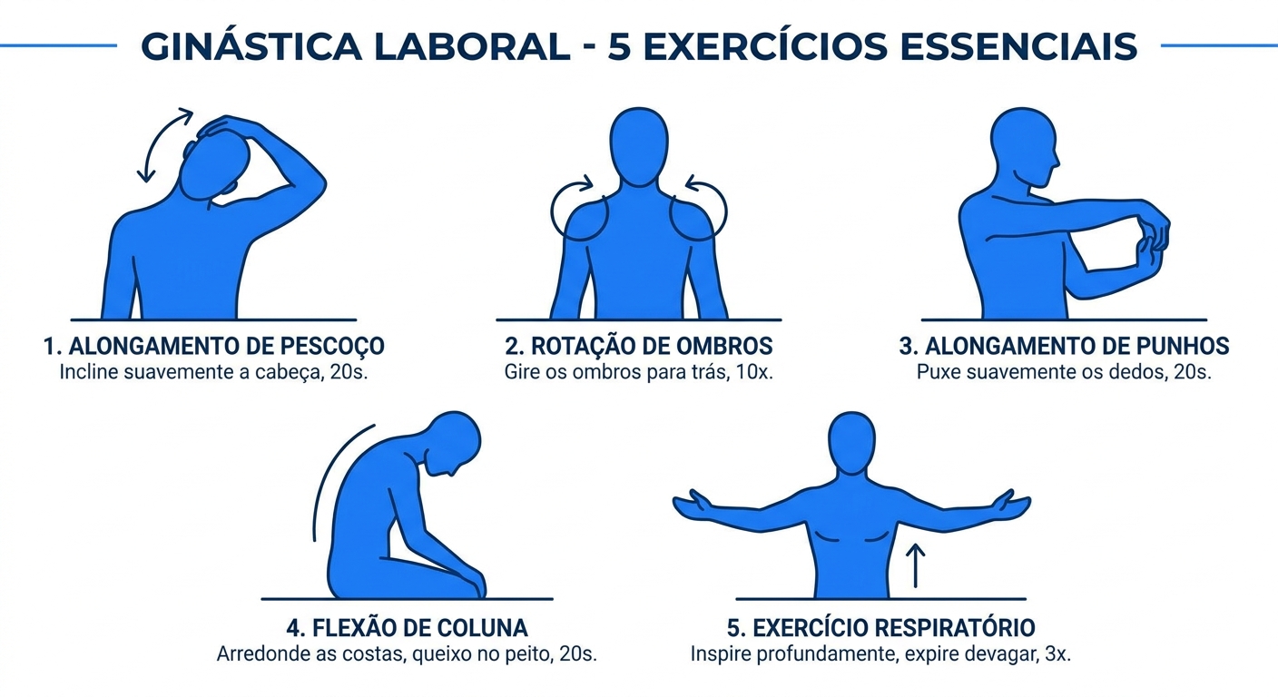 5 exercícios essenciais de ginástica laboral para fazer no trabalho
