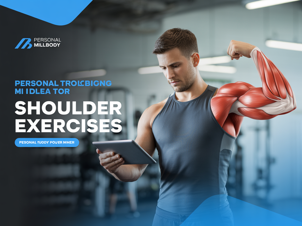 Banner principal do artigo sobre exercícios de ombro com máquina, mostrando um atleta focado.