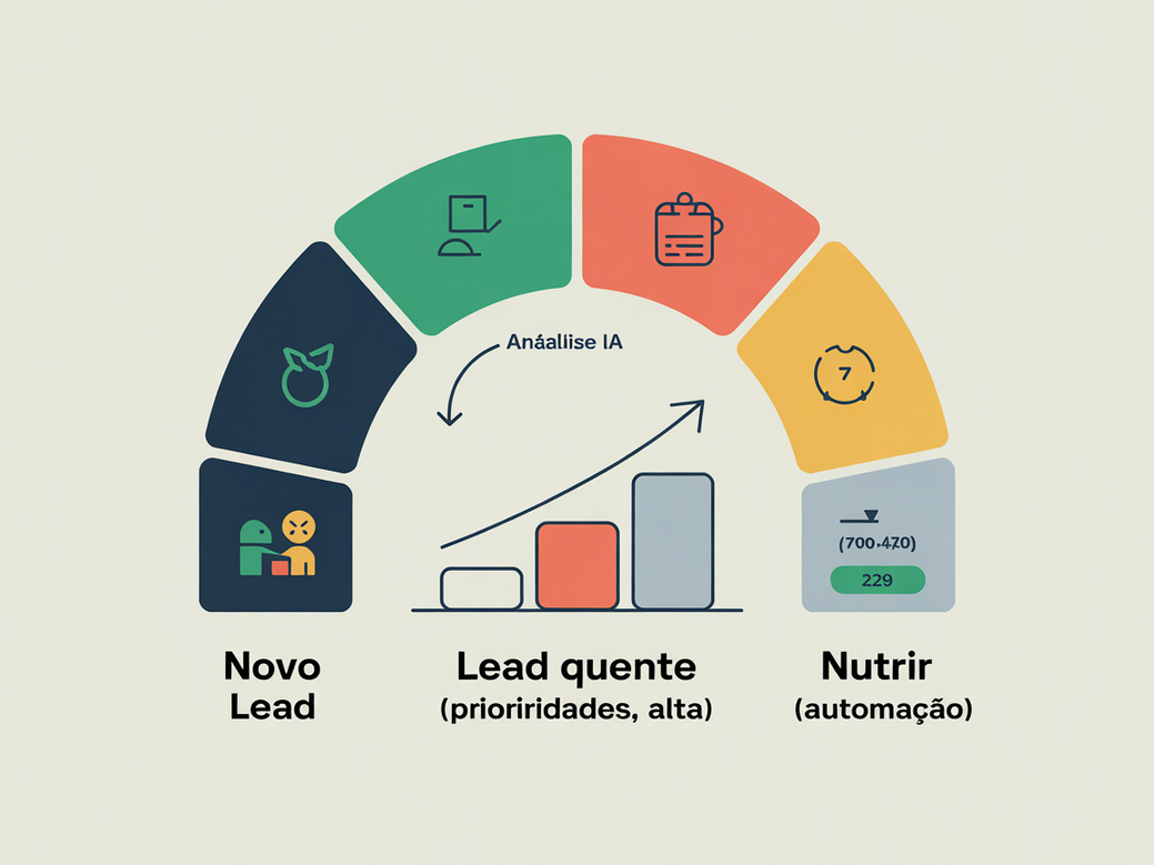 Diagrama do fluxo de lead scoring com IA, desde a entrada do lead até a qualificação para vendas.