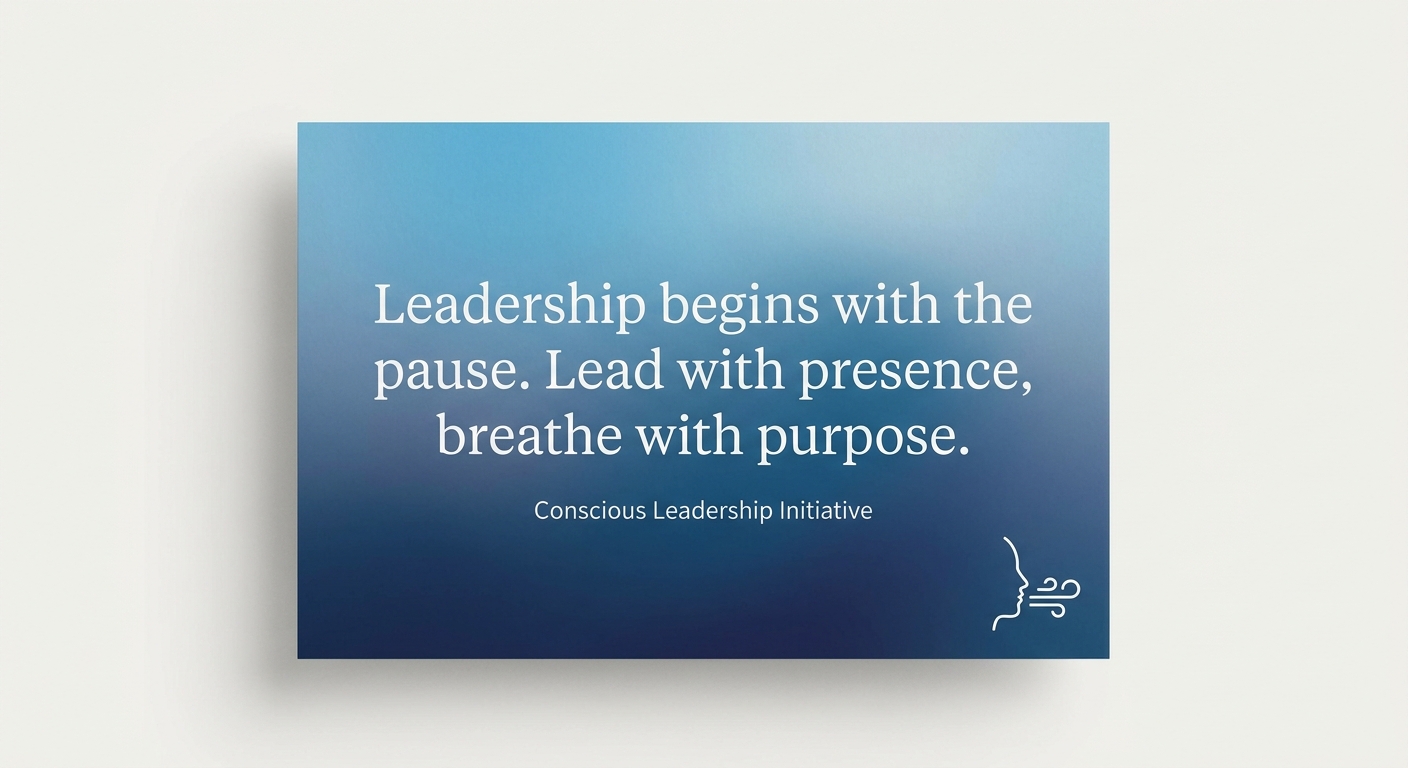 Card inspirational quote: Um líder que respira consciente lidera consciente - fundo gradiente azul marca Vitalizen